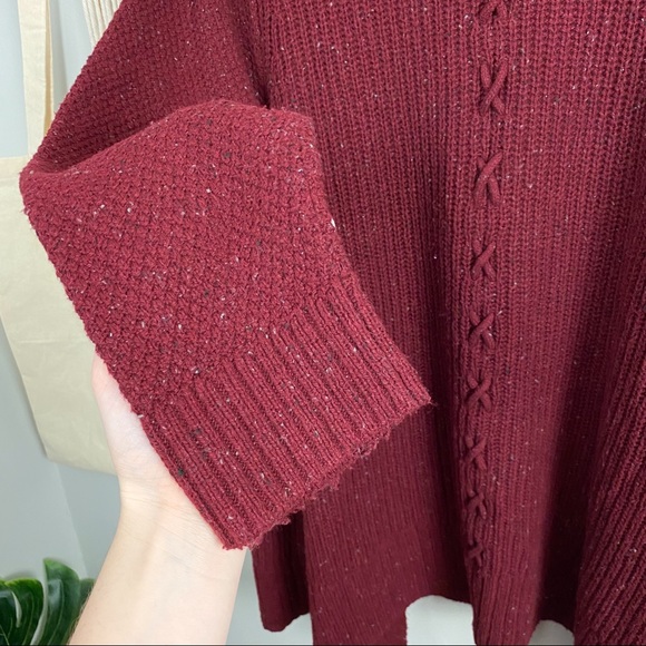 CJ Banks Lace Up Back Heathered Maroon Knit Sweater Cardigan Size 1X - Picture 7 of 11
